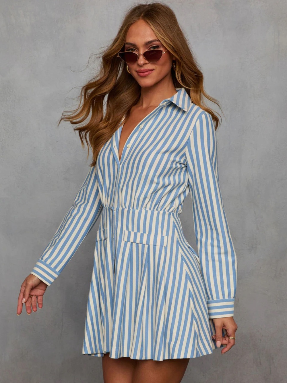 English Factory Blue and White Striped Shirt Dress - Picture 3 of 8